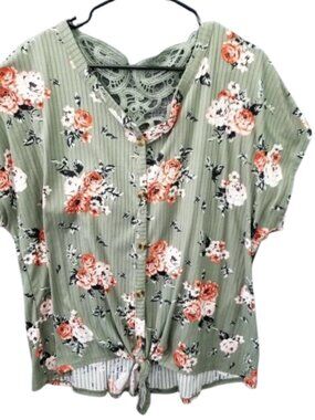 Bobbie Brooks Plus Size Floral Green Blouse Women's 3X